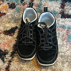 LL Bean Black Suede Sneakers with White Stitching